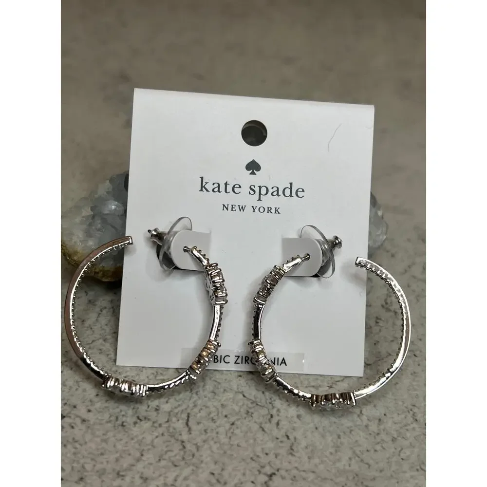 Nwt Kate Spade gleaming garden silvertone rhinestone flower hoops earrings - Picture 2 of 6